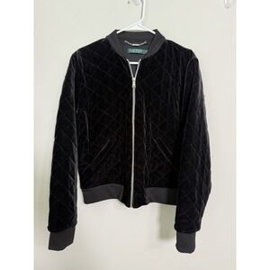 Ralph Lauren Quilted Velvet Black Bomber Jacket Zip Women's Sz M Luxury Money